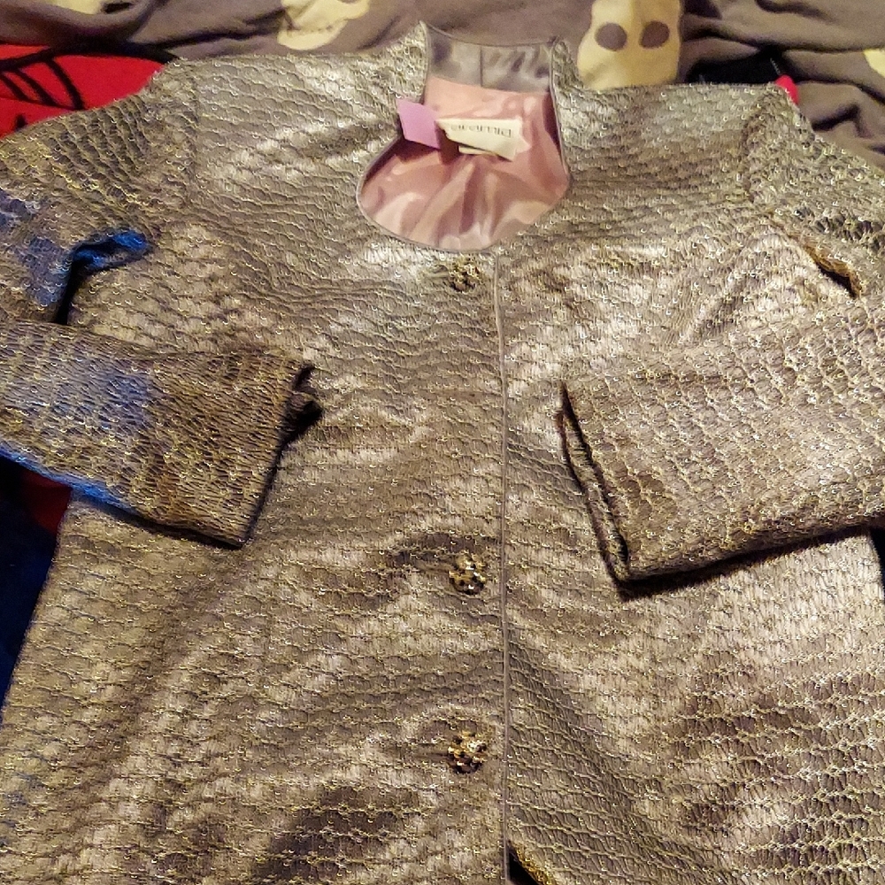 Uptra Glam Metallic Lacey Floral 2 Piece Suit. Sz 10 Made In Usa.
